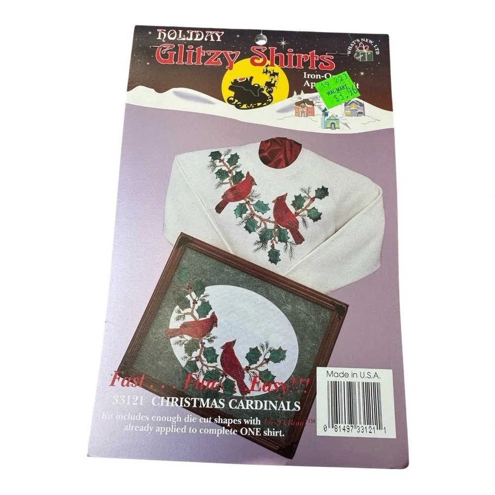 Vintage 1990s What's New Glitzy Shirts Iron On Applique Kits Christmas Lot 3 NOS